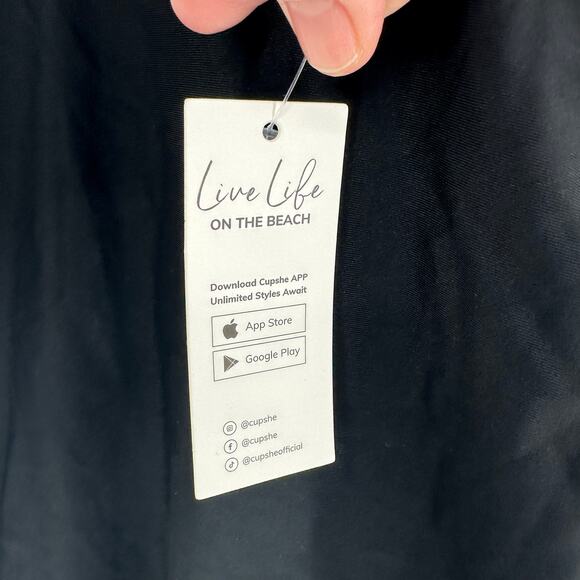 NEW Cupshe Black Shirring V Neck One Piece Swimsuit Small - Picture 5 of 7